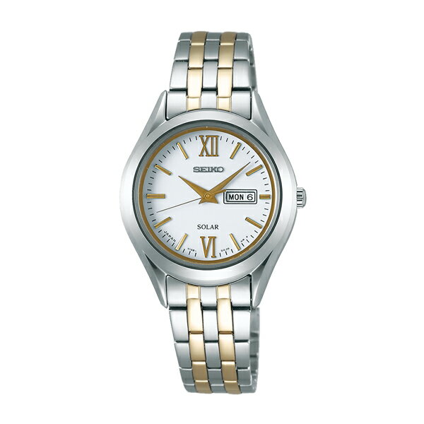 電池交換不要のソーラーウォッチ セイコー 時計 レディース 腕時計 デイデイト 30mm ホワイト文字盤 シルバー×ゴールド ステンレス ブレスレット STPX033 誕生日プレゼント 内祝い 母の日 お祝い