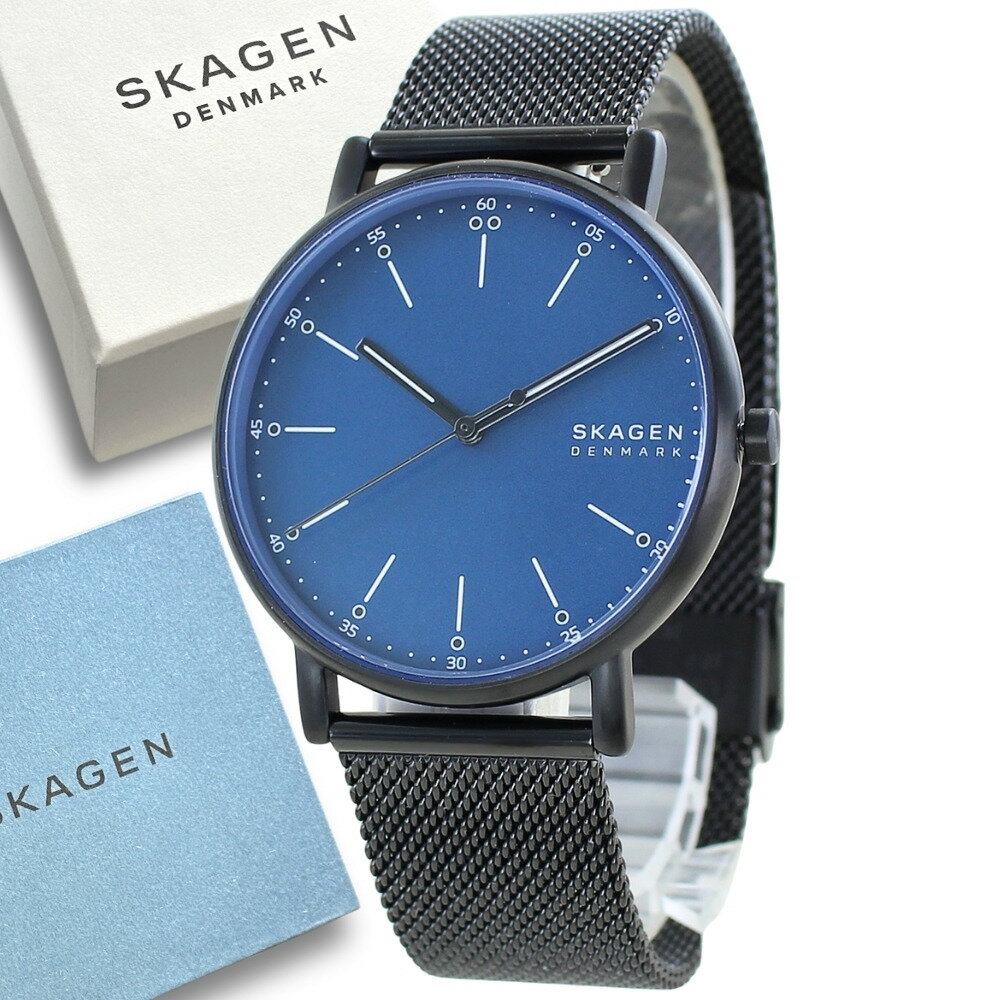 スカーゲン SKAGEN 2WAY 腕時計 メンズ ブルーダイヤル スリム 薄型 ブラックメッシュ 替えベルト付き レザーベルト ギフト プレゼント 男性 彼氏 父 旦那 誕生日 ★北欧デンマークで設立されたSKAGEN(スカーゲン) シンプルで洗練されたデザインが特徴であり、ミニマリストなスタイルが人気のブランドです。 高品質なステンレススチールやレザーが使用されており、耐久性にも優れています。 ------------------------------------------------------- 【&nbsp;北欧らしいミニマルデザイン｜メッシュとレザーの2WAYで楽しめるセットウォッチ&nbsp;】 SKAGEN（スカーゲン）の人気メンズウォッチ「JENSEN（ジェンスン）」シリーズから、ブルーダイヤルが際立つモデル。 ブラックメッシュベルトのスタイリッシュな雰囲気と、付属のレザーベルトでのクラシックな装い、2つのスタイルを楽しめるセットです。 無駄をそぎ落とした薄型ケースと、シンプルながら視認性の高いバーインデックスが北欧デザインの魅力を引き立てます。 ビジネスにもカジュアルにも合わせやすく、季節やシーンに応じてベルトを交換して着用できます。 誕生日や記念日、クリスマス、父の日などの贈り物にも最適な一本。専用BOX入りで、そのままギフトとしてお渡し可能です。 ■ブランド：SKAGEN(スカーゲン) ■クオーツ（電池式） ■電池交換について：量販店の時計売り場や最寄りの腕時計店で可能なモデルです。 ■メッシュベルトの調整：スライド式のクラスプで調節できます。&nbsp;難しい場合は腕時計店などでも調節可能です。 ■防水性：日常生活防水 ■サイズ(約) 時計の幅：40mm ベルト腕周り：最短15cm～最長20cm ■ベルト色 メッシュベルト/ブラック レザーベルト/ダークブラウン(ブラックに近い色味です) ■ブランド専用BOX ※ブランドBOXは入荷月によって異なる場合がございます。予めご了承くださいませ。 ■保証期間：1年間 SKW6933SET-boxin スカーゲン&nbsp;SKAGEN&nbsp;メンズ&nbsp;腕時計&nbsp;ジェンスン&nbsp;JENSEN&nbsp;ブルーダイヤル&nbsp;ブラックメッシュ&nbsp;レザーベルト&nbsp;付け替え&nbsp;替えベルト&nbsp;北欧デザイン&nbsp;ギフト&nbsp;プレゼント&nbsp;誕生日&nbsp;記念日&nbsp;クリスマス&nbsp;父の日