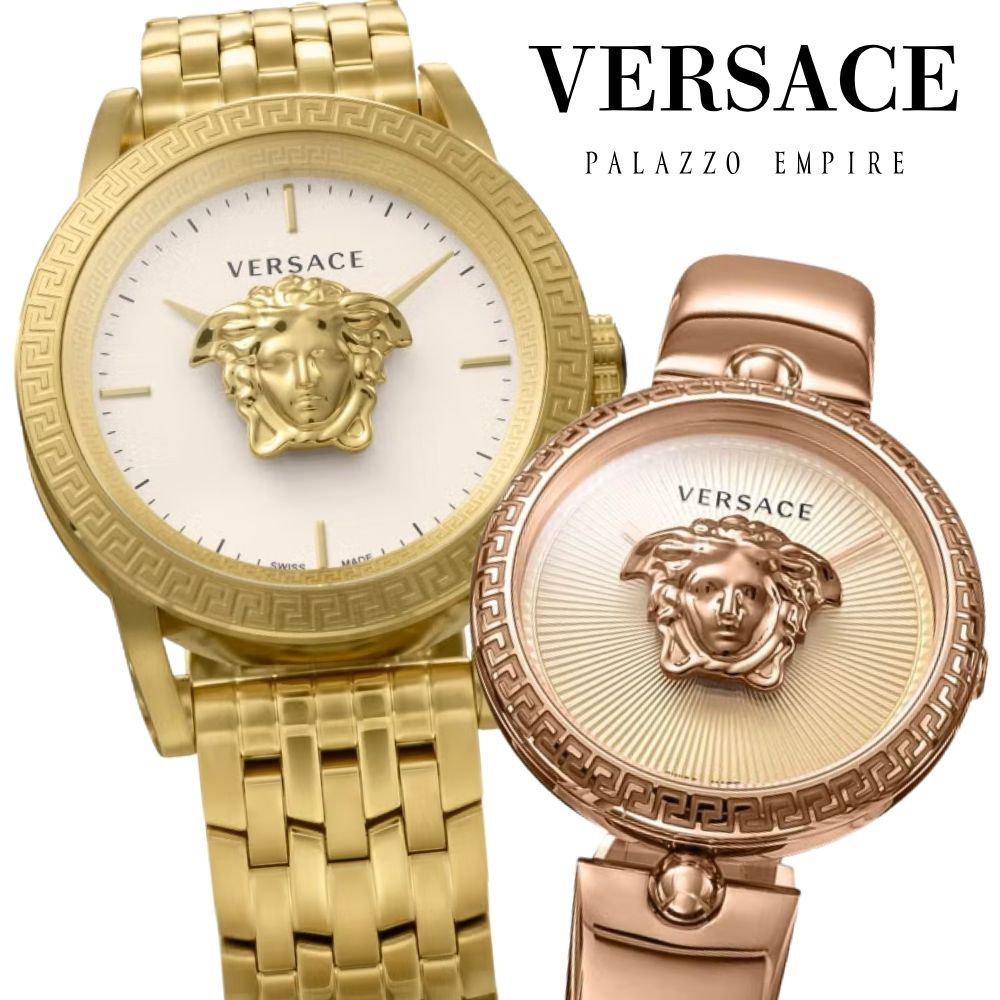 ヴェルサーチェ ペアウォッチ メンズ レディース ゴールド ピンクゴールド VERSACE メデューサ グレカ スイス製 高級 ブランド カップル 夫婦 記念日 プレゼント ギフト ★★★&nbsp;数量限定・ペアウォッチBOX付き&nbsp;★★★ 腕時計2本を収納できる 専用ペアウォッチBOXをお付けしております。 リングなどのアクセサリーも収納でき、 保管用としてもギフトにもおすすめです。 ※数量限定の特典となります。在庫状況により終了する場合がございます。 ※ペアウォッチBOXはラッピング対象外です。腕時計はラッピング対応可能です。 ------------------------------------------ ★★★&nbsp;VERSACE&nbsp;PAIR&nbsp;WATCH&nbsp;★★★ イタリアを代表するラグジュアリーブランド VERSACE（ヴェルサーチェ）。 ブランドを象徴する「メデューサ」と 「グレカ」モチーフでリンクするペアウォッチ。 メンズは華やかなイエローゴールド、 レディースは上品なピンクゴールド。 それぞれ異なるゴールドカラーを楽しめる、 カップルやご夫婦におすすめの特別なペアです。 誕生日や記念日のプレゼントにもおすすめです。 ------------------------------------------ ★★★&nbsp;VERSACEで楽しむペアウォッチ&nbsp;★★★ ■&nbsp;お揃いのメデューサ＆グレカ ヴェルサーチェを象徴するデザインでさりげなくリンク ■&nbsp;メンズ：イエローゴールド 43mmの大きめケースで華やかさと存在感のあるデザイン ■&nbsp;レディース：ピンクゴールド 34mmの程よいサイズで上品かつ華やかな印象 ------------------------------------------ ■ブランド VERSACE（ヴェルサーチェ） ■ムーブメント スイス製クオーツ（電池式） ■素材 ステンレススチール ■ベルト ステンレススチール ■風防 サファイアクリスタル ■防水 5気圧防水 ■サイズ（約） 【メンズ】 ケースサイズ：43mm 腕周り：メンズスタンダード 重量：183g 【レディース】 ケースサイズ：34mm 腕周り：レディーススタンダード 重量：84g ■カラー 【メンズ】 文字盤：ホワイト&nbsp;×&nbsp;ゴールド ケース：イエローゴールド ベルト：イエローゴールド 【レディース】 文字盤：ピンクゴールド ケース：ピンクゴールド ベルト：ピンクゴールド ■付属品：ブランド専用BOX×2 ※BOXデザインは入荷時期により異なる場合がございます。 ■保証期間：1年間 VERD00318VECQ00718 ■こんな方におすすめ ・ヴェルサーチェのペアウォッチを探している ・ゴールドカラーのお揃いを楽しみたい ・メデューサやグレカモチーフが好き ・華やかなブランド腕時計をペアで使いたい ・カップルや夫婦で使える時計を探している ・結婚記念日や誕生日など特別な日のプレゼントに