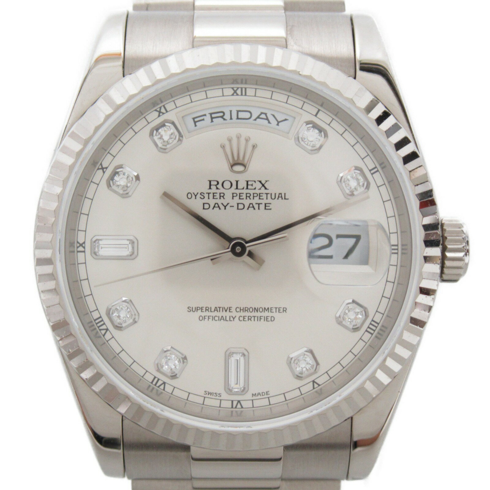 ロレックス ROLEX デイデイト 腕時計 ウォッチ シルバー文字盤 腕時計 時計 K18(750)ホワイトゴールド ダイヤモンド メンズ シルバー系 SV 118239A P番 【中古】