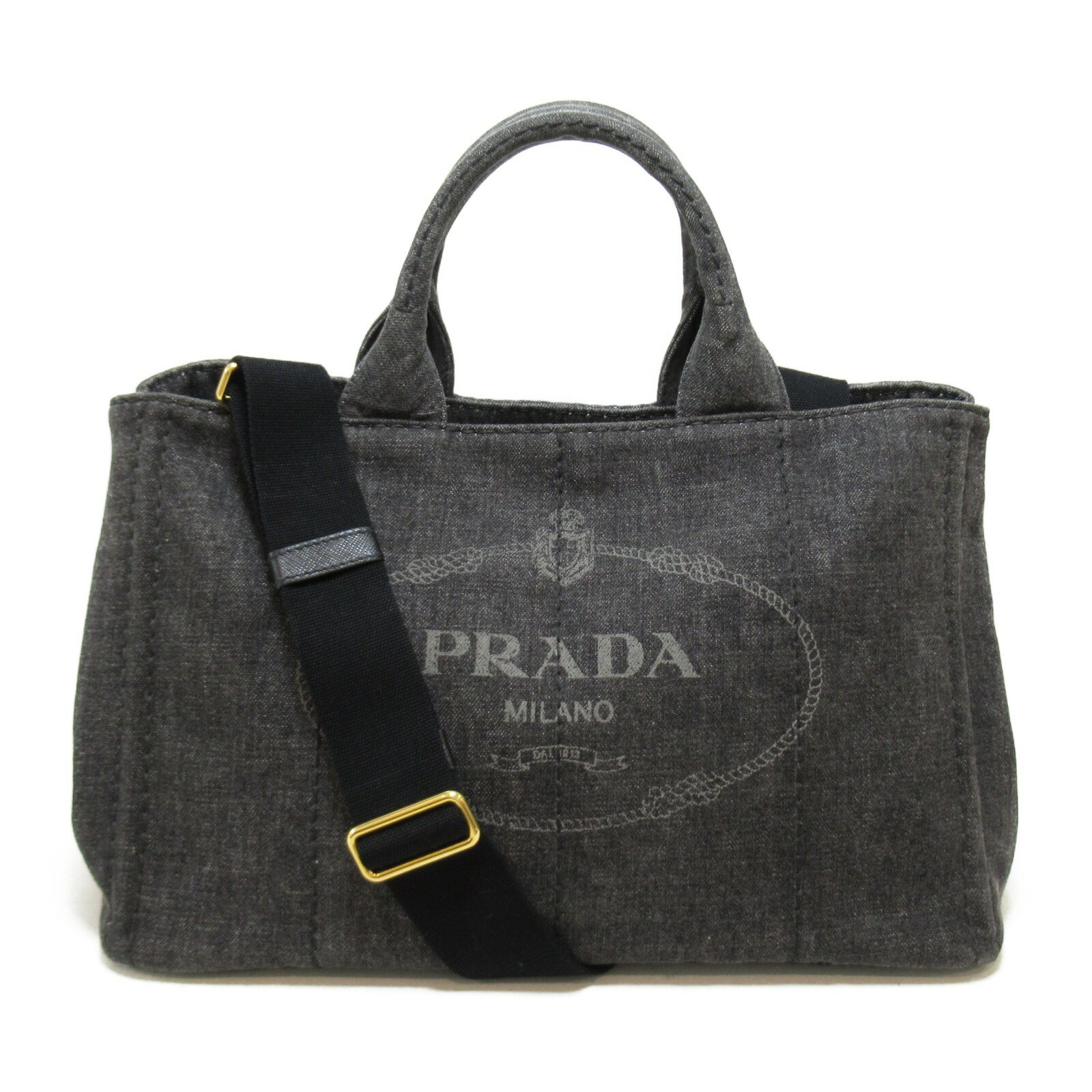 プラダ PRADA ラージカナパトート トートバッグ バッグ デニム レディース ブラック系 【中古】 | ブランド ブランドバッグ バック トートバック トート