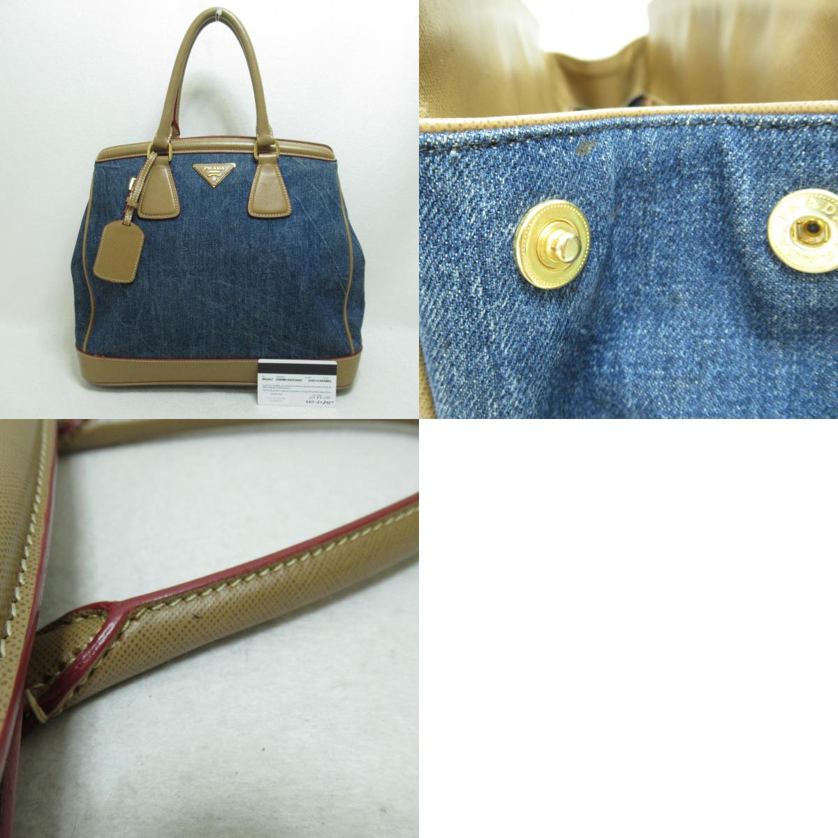 プラダ PRADA トートバッグ バッグ デニム サフィアーノレザー プラダ PRADA トートバッグ バッグ デニム サフィアーノレザー