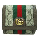 グッチ GUCCI GGマーモント　二つ折り財布 二つ折り財布 財布 レザー PVCコーティングキャンバス レディース ベージュ系 ダークブラウン 598662 【中古】