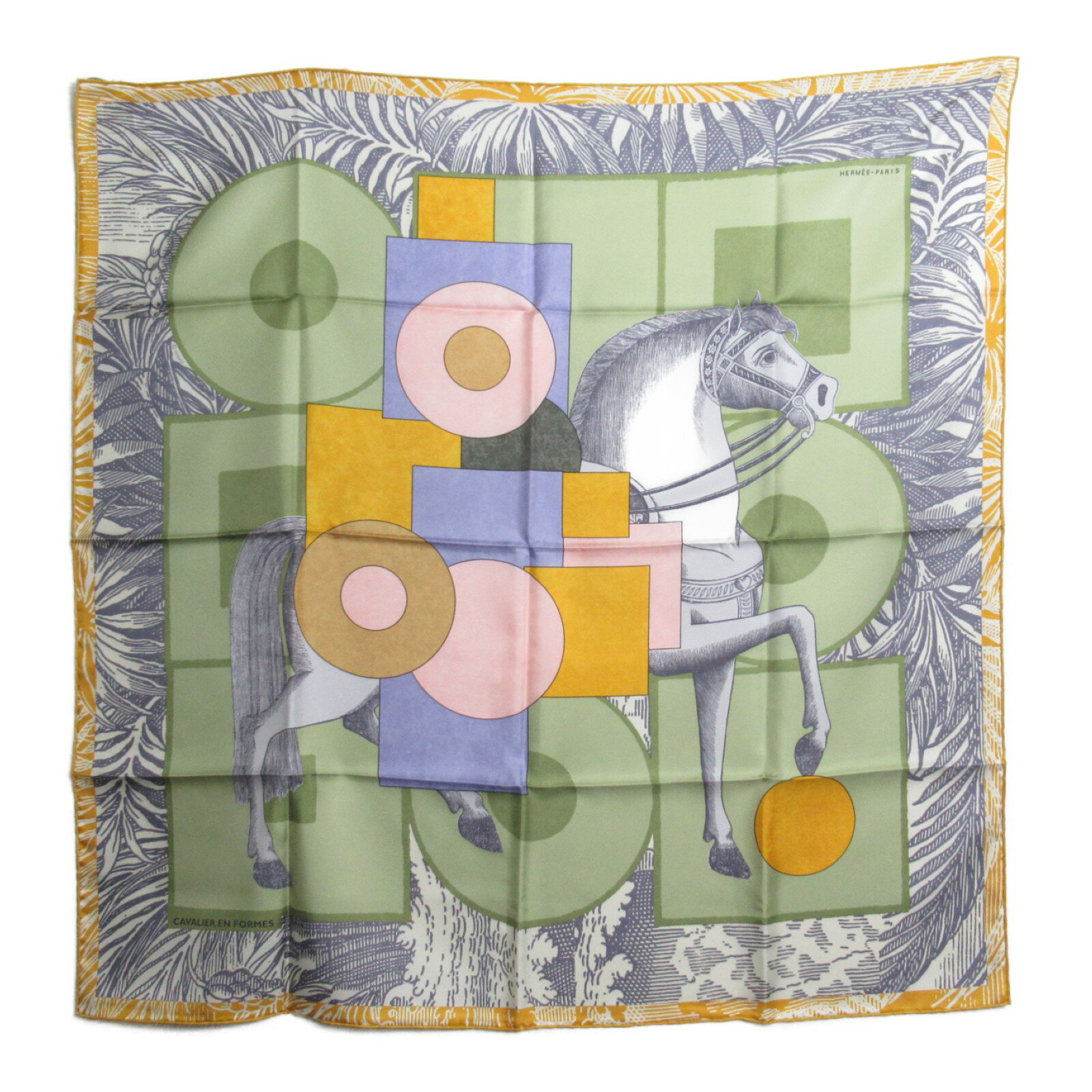 エルメス HERMES カレ90 CAVALIER EN FORMES スカーフ 衣料品 シルク レディース オレンジ系 / グリーン系 / ヴェール・アマンド H004008S 04 【中古】のサムネイル