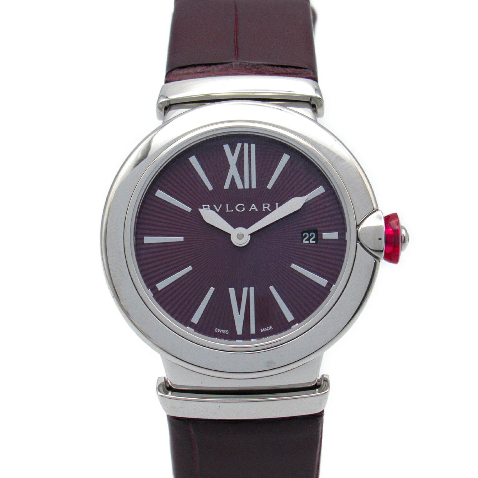 ブルガリ BVLGARI ルチェア 腕時計 時計 ステンレススチール レザーベルト クロコ革 レディース ボルドー系 LU28S 【中古】