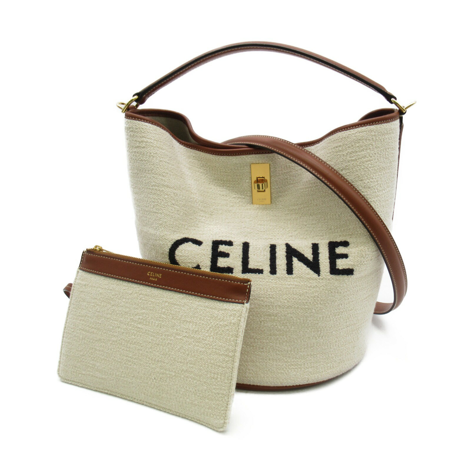 セリーヌ CELINE バケット16 2wayショルダーバッグ バッグ コットン カーフ（牛革） レディース ホワイト系 / ブラウン系 195572ERH 【中古】