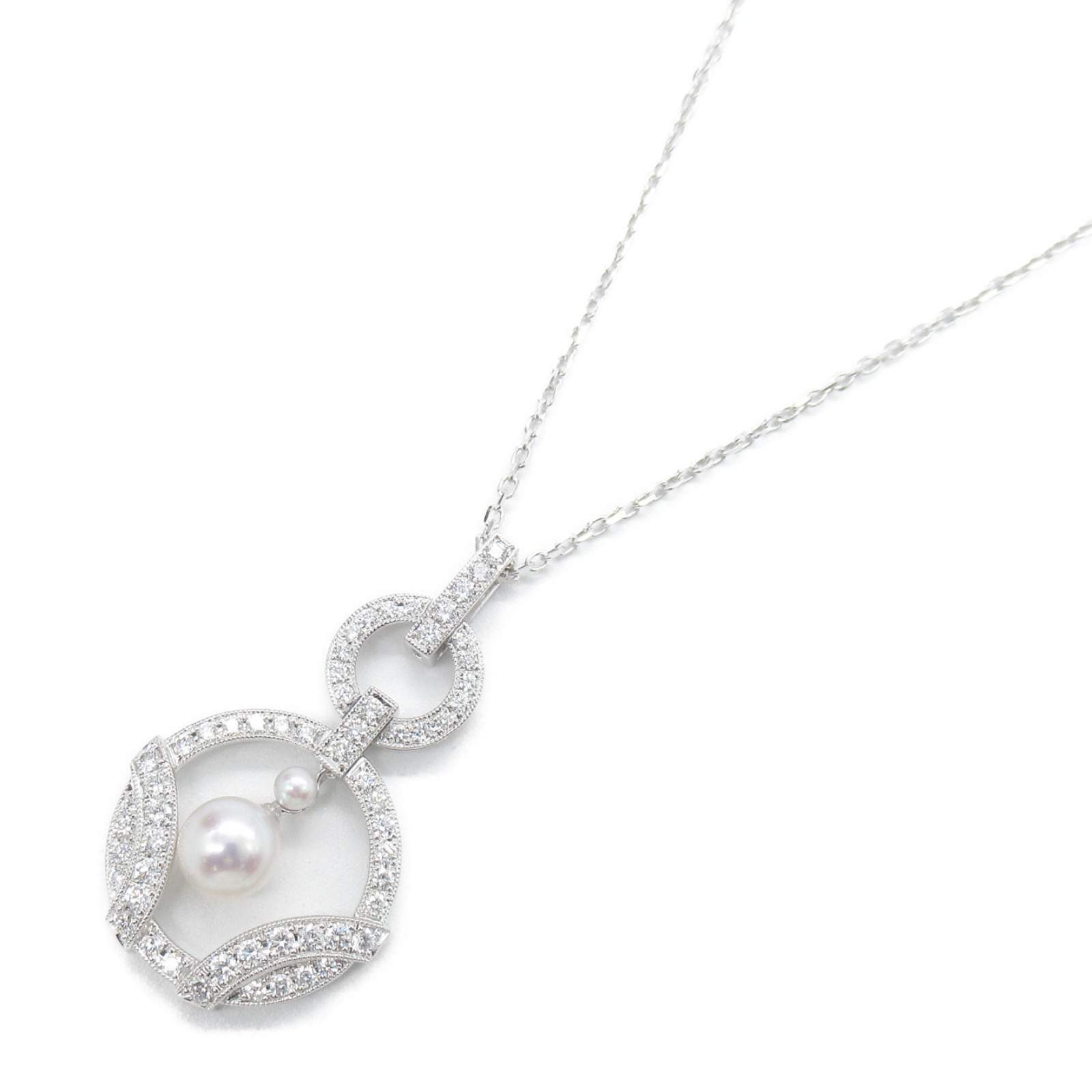 ミキモト MIKIMOTO アコヤパール ダイヤ ネックレス ネックレス ジュエリー K18WG（ホワイトゴールド） ダイヤモンド パール レディース ホワイト系 / クリア系 【中古】