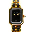 シャネル CHANEL プルミエールM 腕時計 時計 GP（ゴールドメッキ） レザーベルト レディース ブラック系 H0001 【中古】