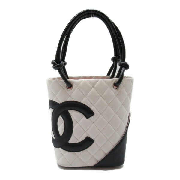 シャネル CHANEL カンボンラインスモールトート バッグ トートバッグ バッグ レザー レディース ホワイト系 ブラック 【中古】