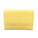 ≪7%OFFクーポン対象≫シャネル CHANEL マトラッセ 三つ折り財布 財布 レザー レディース イエロー系 【中古】