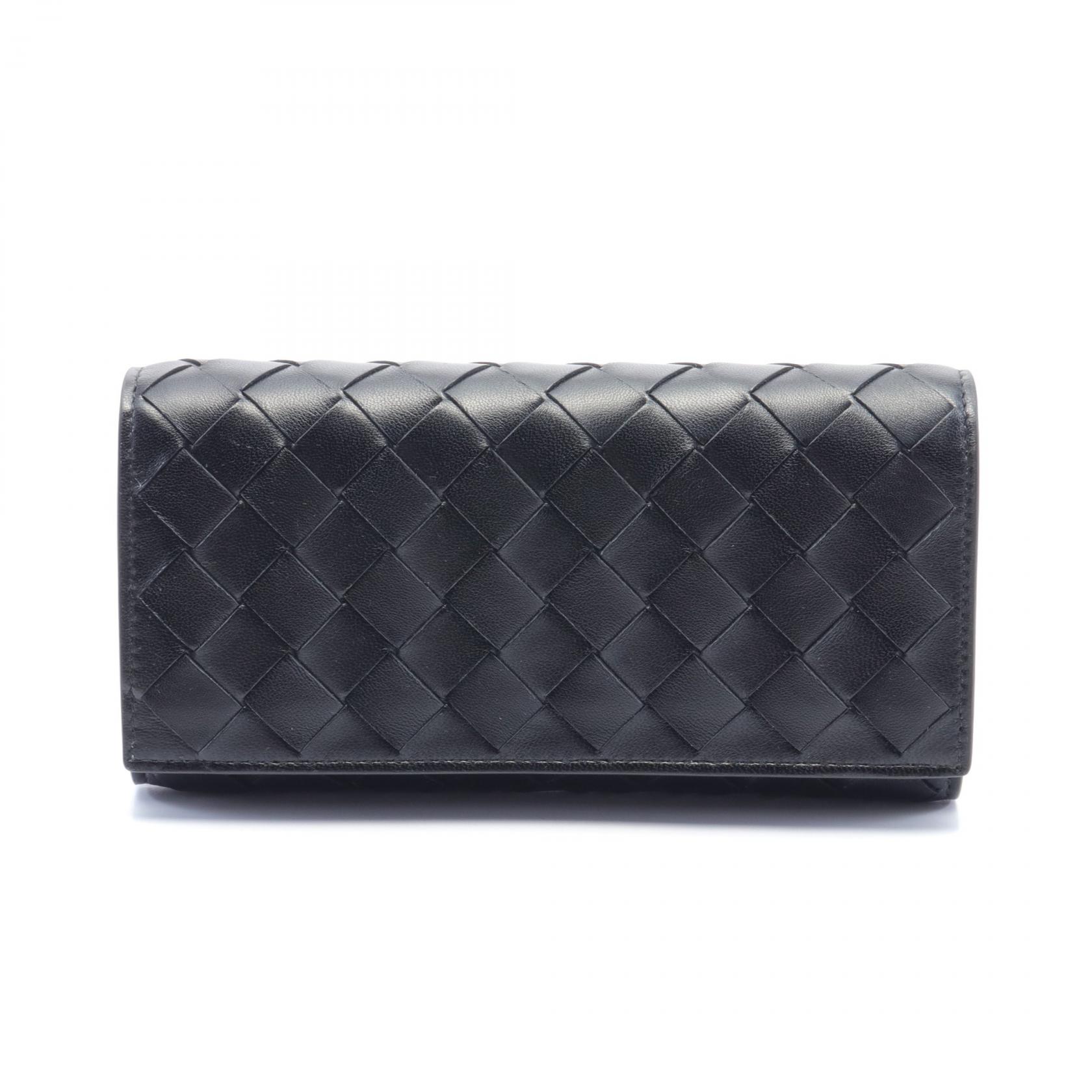 ≪5%OFFクーポン対象≫ボッテガヴェネタ BOTTEGA VENETA イントレチャート 二つ折り長財布 財布 レザー レディース ブラック系 742936VCPP38425 【新品】