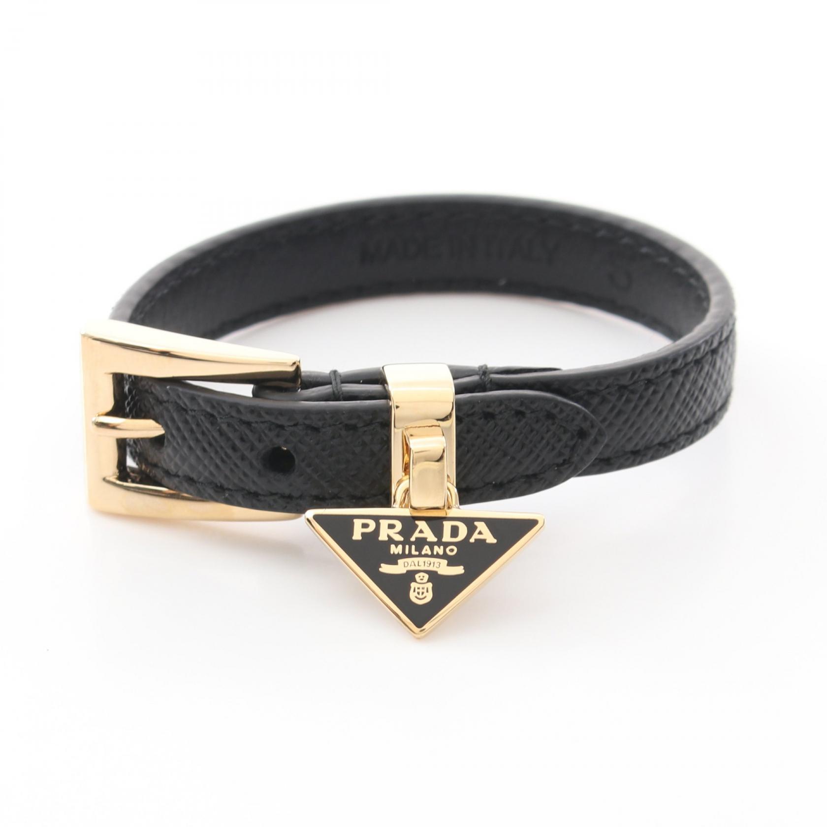 プラダ PRADA トライアングルロゴ ブレスレット アクセサリー GP（ゴールドメッキ） サフィアーノレザー レディース ブラック系 1IB351053F0002 プレゼント 誕生日 記念日 ブランド 送料無料【新品】