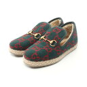 グッチ GUCCI ホースビット ローファー 靴 ウール レディース グリーン系 / レッド系 【中古】