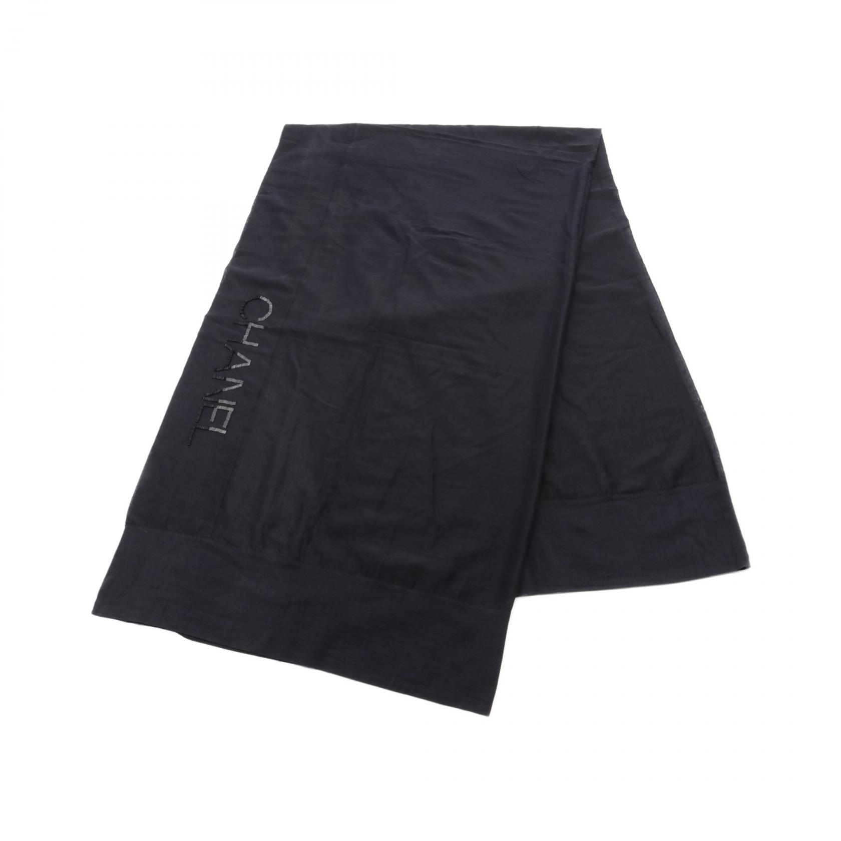 ≪3%OFFクーポン対象≫シャネル CHANEL ビーズロゴ ストール 衣料品 シルク コットン レディース ブラック系 【中古】
