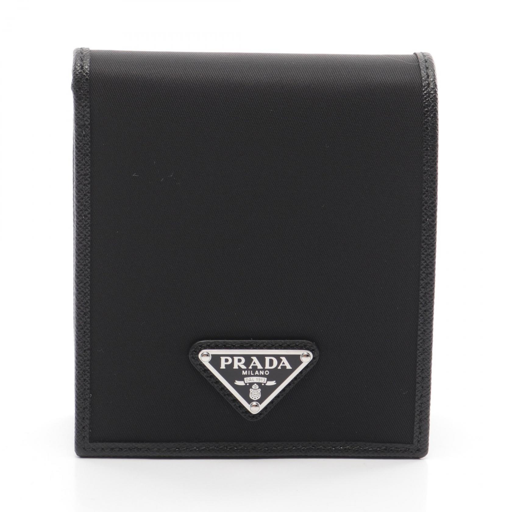 ≪ポイント5倍≫プラダ PRADA TESSUTO+SAFFIAN 二つ折り財布 財布 ナイロン サフィアーノレザー メンズ ブラック系 2MO7382DMHF0002 【新品】