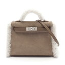 エルメス HERMES ミニケリー2 テディ エトゥープ ハンドバッグ バッグ ムートン レディース ブラウン系 / ホワイト系 【中古】