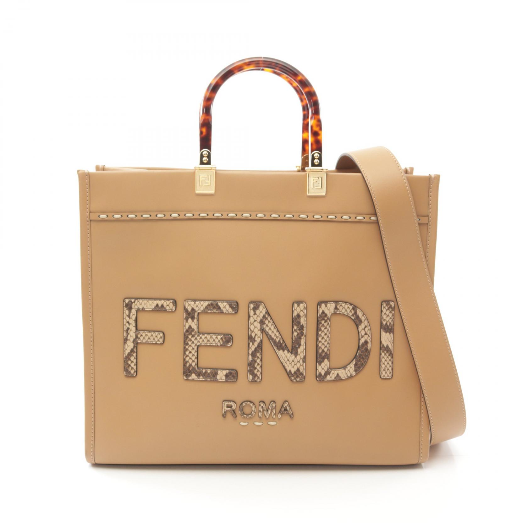 ≪5%OFFクーポン対象≫フェンディ FENDI SUNSHINE MEDIUM サンシャイン ミディアム トートバッグ バッグ レザー エキゾチックレザー レディース ベージュ系 8BH386 【中古】
