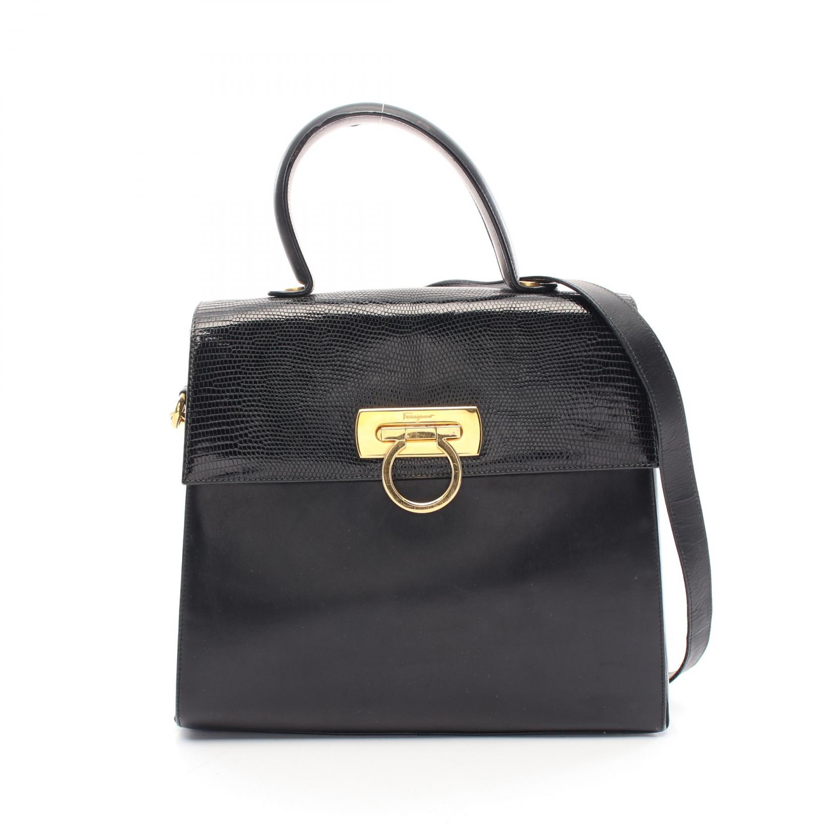 サルヴァトーレフェラガモ Salvatore Ferragamo ガンチーニ ハンドバッグ バッグ レザー エキゾチックレザー レディース ブラック系 【中古】