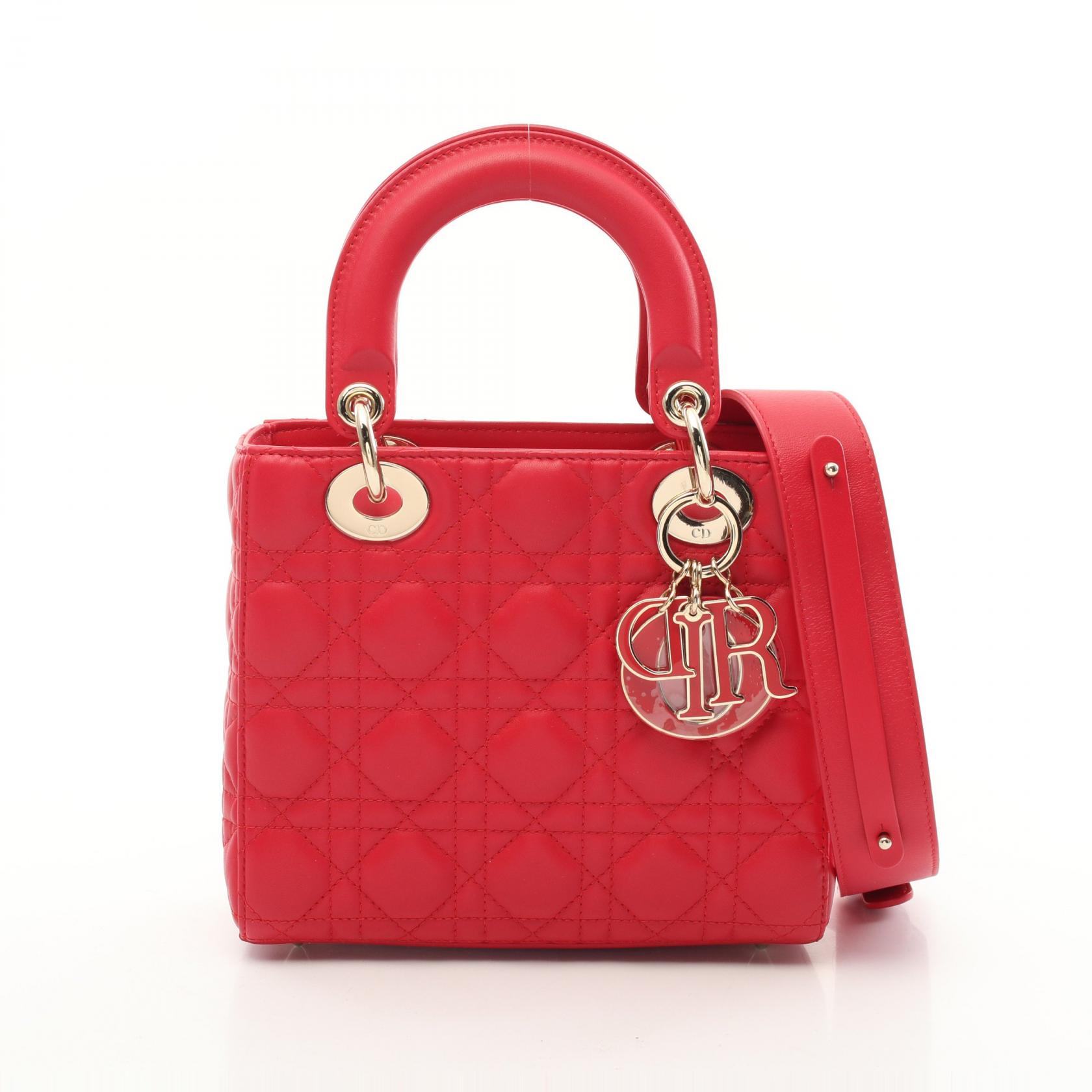 ≪15%OFFクーポン対象≫ディオール Dior LADY DIOR MY ABCDIOR レディディオール カナージュ スモール ハンドバッグ バッグ レザー レディース レッド系 M0538ONGE 【中古】