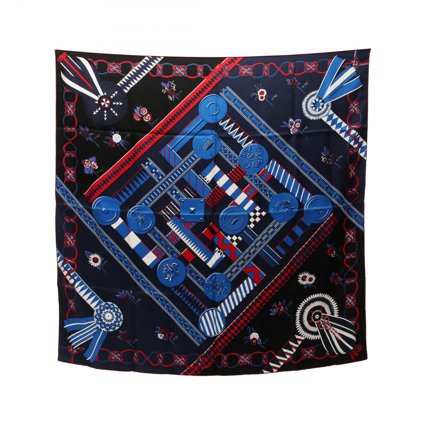エルメス HERMES カレ90 Flots Fleurs et Frontaux スカーフ 衣料品 シルク シルク レディース ブルー系 / マルチカラー 【中古】
