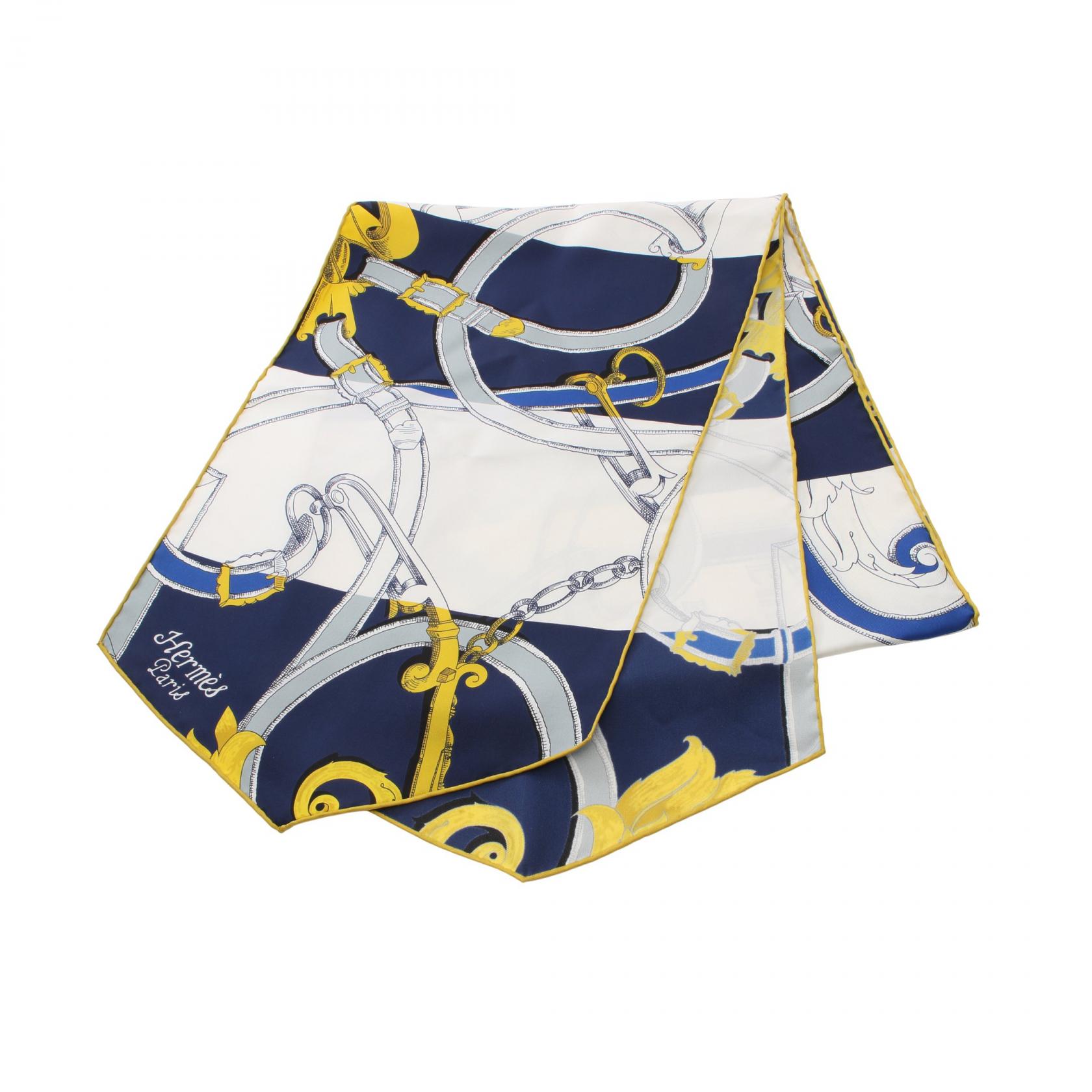 ≪ポイント3倍≫エルメス HERMES マキシツイリー L’INSTRUCTION DU ROY スカーフ 衣料品 シルク シルク レディース ホワイト系 / ネイビー系 / マルチカラー 【中古】