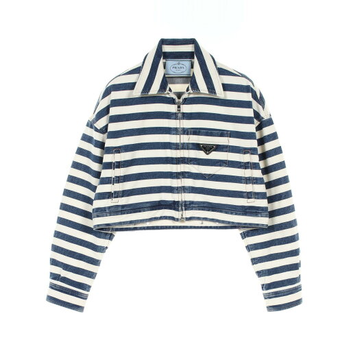 プラダ PRADA デニムジャケット 衣料品 アウター コットン レディース ネイビー系 / ホワイト系 GFB288 【中古】 プラダ PRADA デニムジャケット 衣料品 アウター コットン レディース ネイビー系 / ホワイト系 GFB288 【中古】