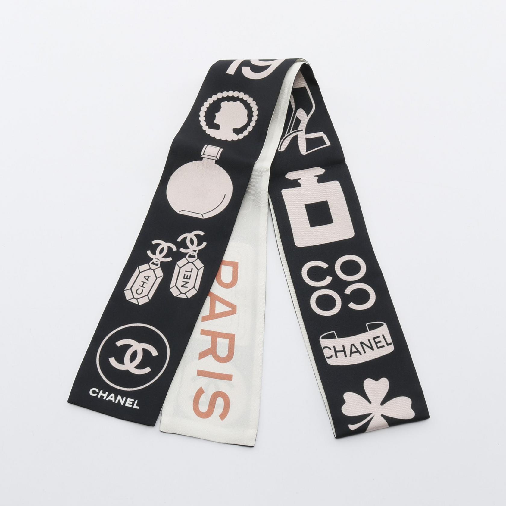 ≪ポイント5倍≫シャネル CHANEL 31 RUE CAMBON アイコン スカーフ 衣料品 シルク レディース ブラック系 / アイボリー系 【中古】