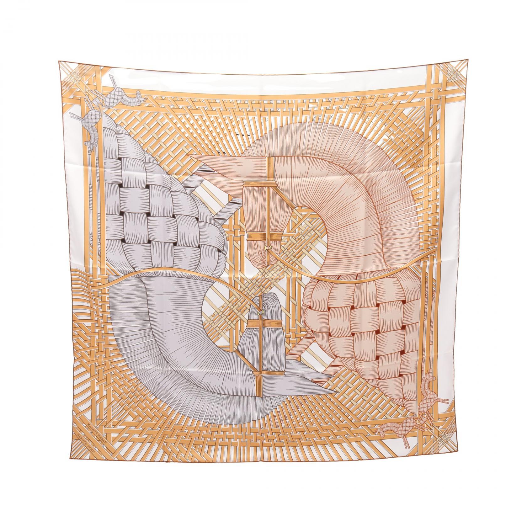 エルメス HERMES カレ90 Masan&Masan スカーフ 衣料品 シルク シルク レディース ベージュ系 / グレー系 / ブラウン系 【中古】