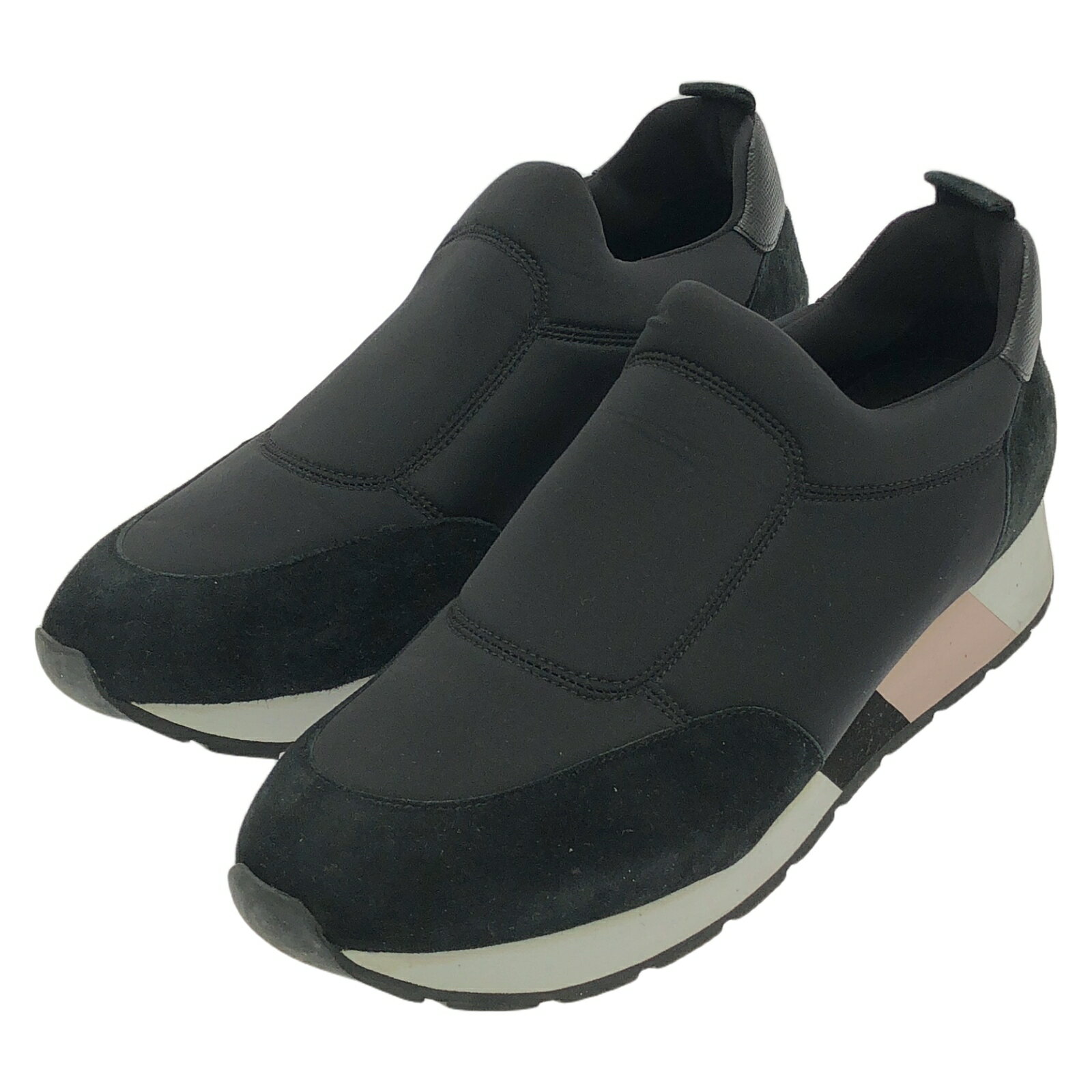 【ポイント5倍〜11/18 23:59まで】ロンシャン Longchamp ノーシューレーススニーカー ブラック スニーカー 靴 ファブリック メンズ ブラック系 【中古】