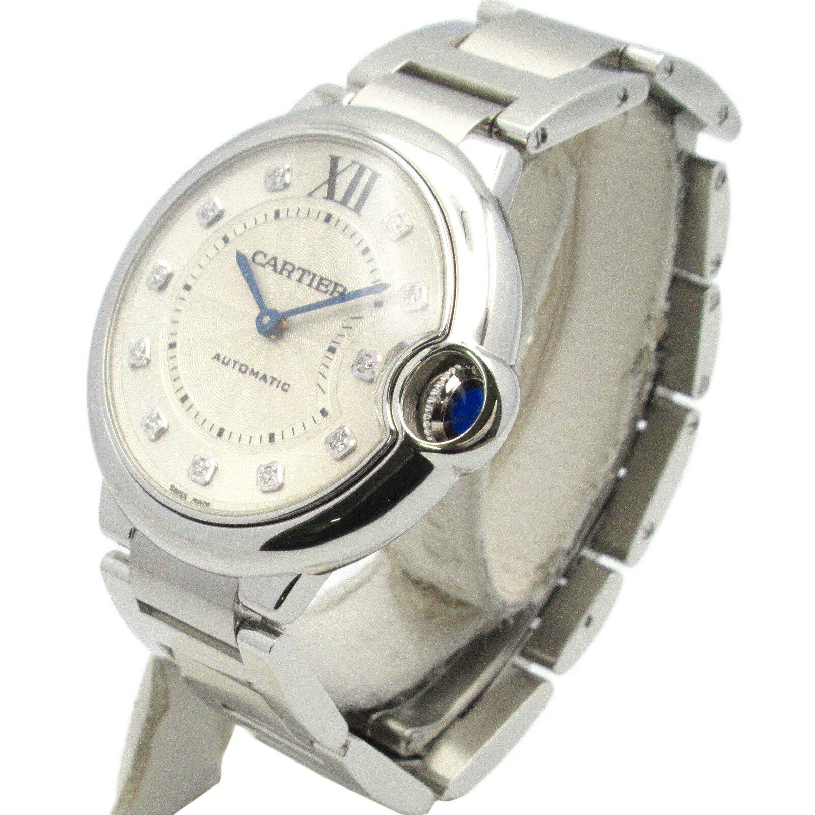 カルティエ CARTIER バロンブルー 11P 腕時計 時計 ステンレススチール ダイヤモンド ボーイズ シルバー系 WE902075 【中古】