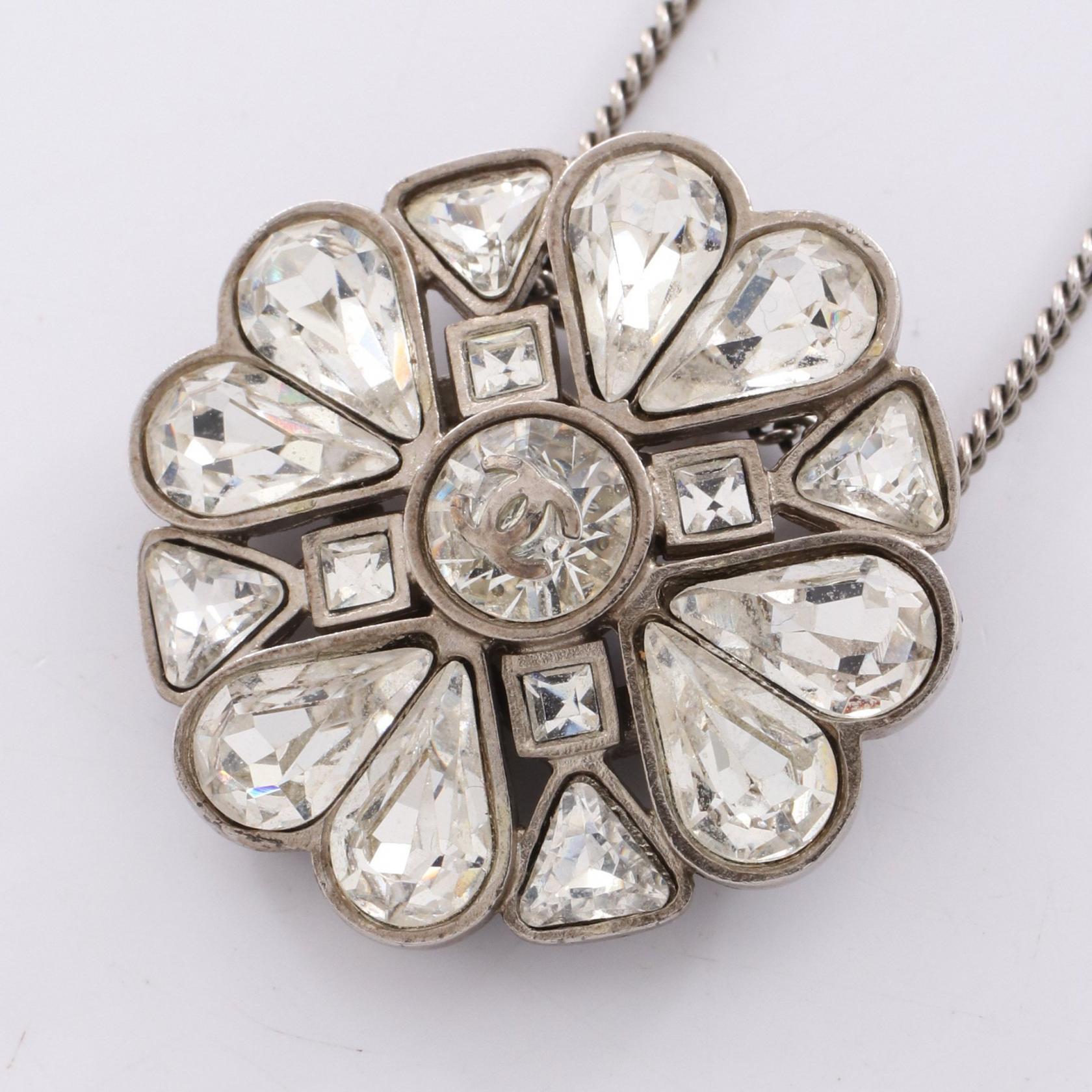 シャネル CHANEL クローバー ココマーク ネックレス ジュエリー ステンレススチール クリスタル レディース シルバー系 / クリア系 【中古】