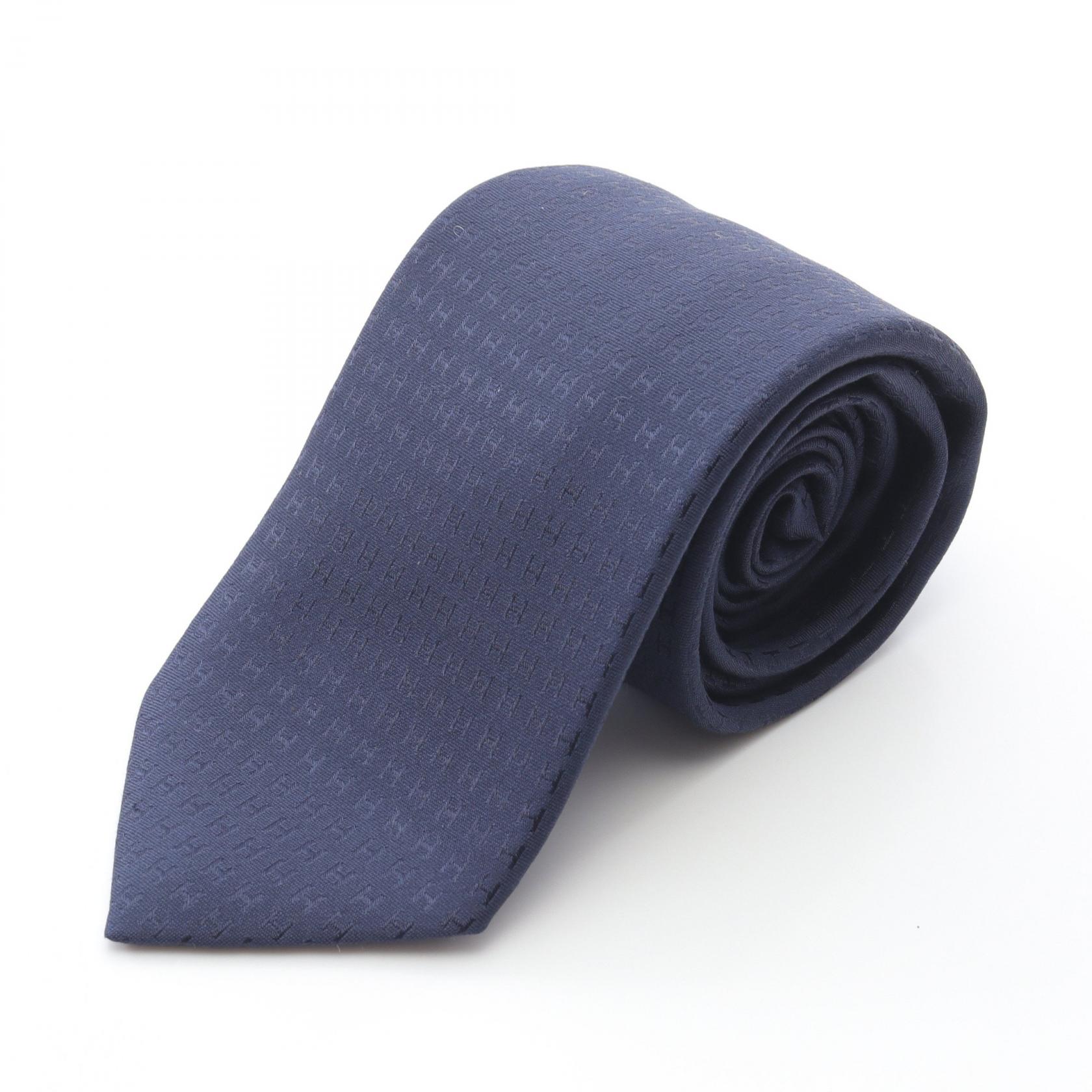 ≪5%OFFクーポン対象≫エルメス HERMES H柄 ネクタイ 衣料品 シルク シルク メンズ ネイビー系 【中古】