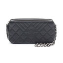シャネル CHANEL Wジップ ショルダーバッグ バッグ レザー グレインドカーフスキン レディース ブラック系 A84306 【中古】