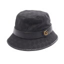 グッチ GUCCI GGマーモント GGキャンバス ハット 帽子 キャンバス レザー メンズ レディース ブラック系 576587 【中古】