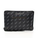 【1千円OFFクーポン対象】バレンシアガ BALENCIAGA ロゴプリント クラシックポーチ セカンドバッグ クラッチバッグ バッグ レザー メンズ レディース ブラック系 362967 【中古】