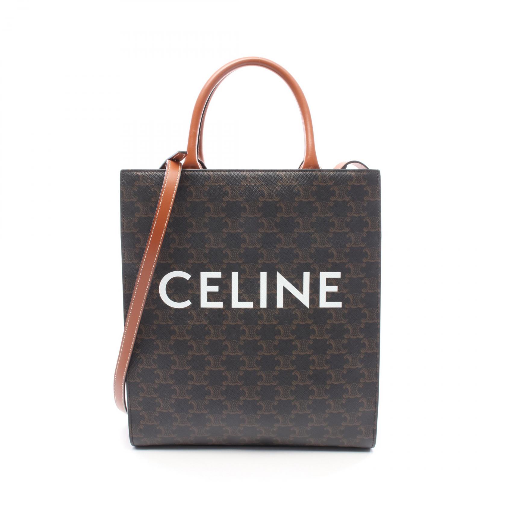 ≪全品5%OFF＆まとめ買い対象≫セリーヌ CELINE スモール バーティカル カバ トリオンフ トートバッグ バッグ PVCコーティングキャンバス レザー レディース ブラウン系 191542 【中古】