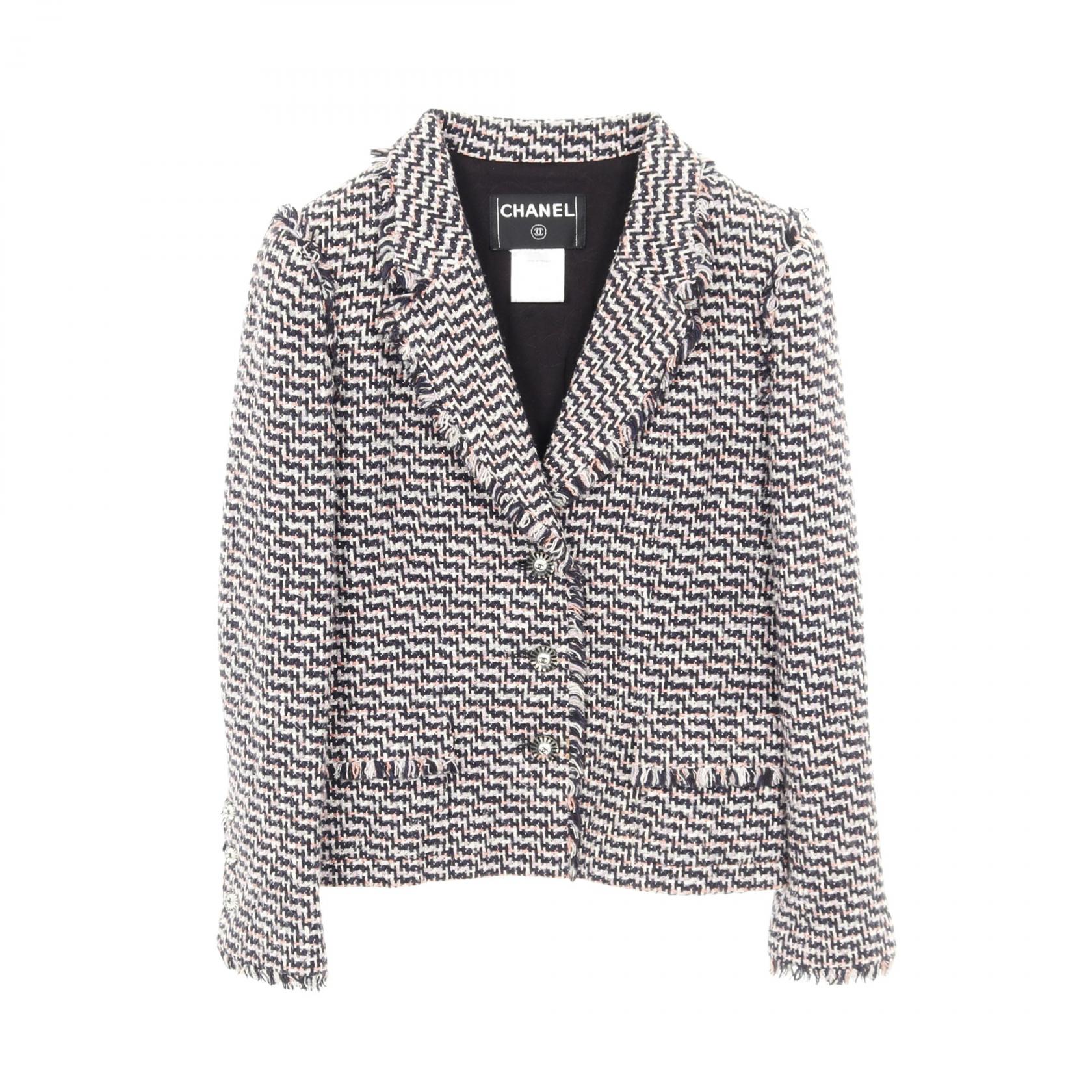 【1万円OFFクーポン対象】シャネル CHANEL ココマークボタン ツイード 衣料品 アウター シルク コットン / レーヨン レディース ネイビー系 / ピンク系 / マルチカラー P23159V13800 【中古】(4)