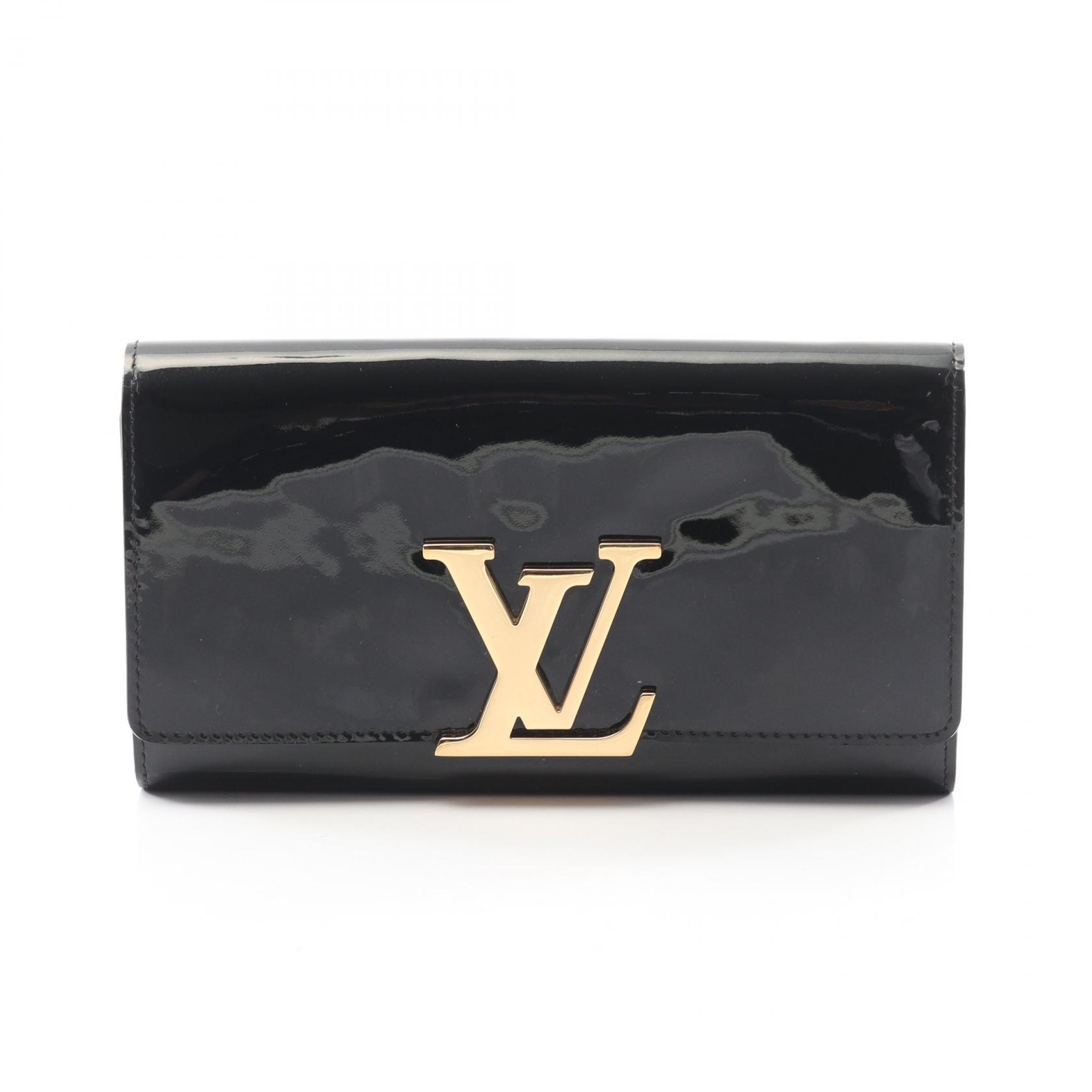 ルイ・ヴィトン LOUIS VUITTON ポルトフォイユ ルイーズ 二つ折り長財布 財布 レザー ヴェルニ レディース ブラック系 M61316 【中古】