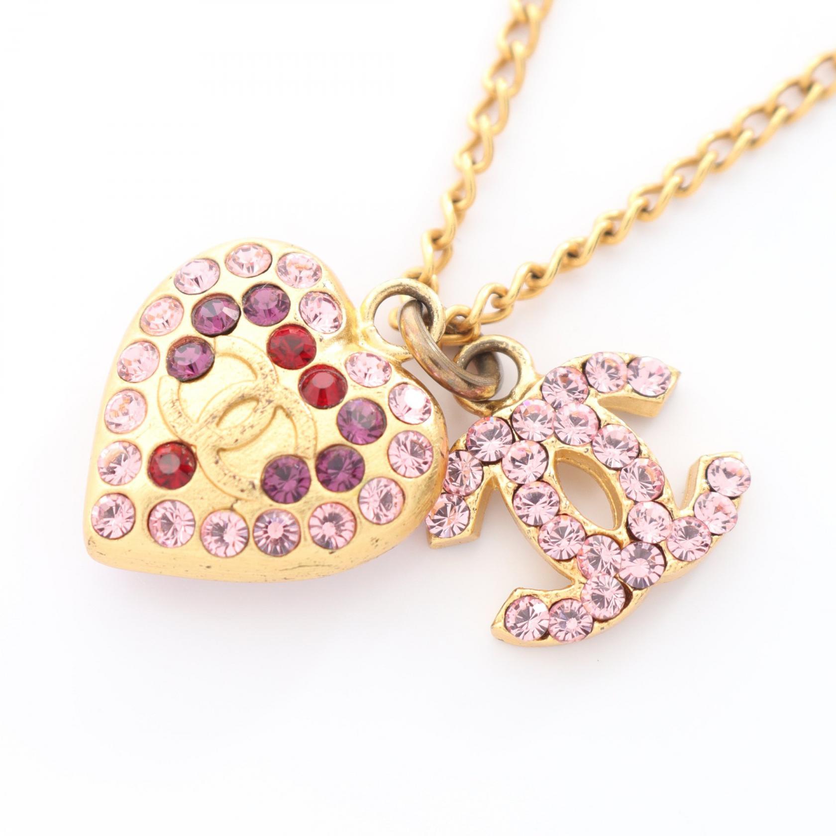 シャネル CHANEL ココマーク ネックレス ジュエリー GP（ゴールドメッキ） ラインストーン レディース ゴールド系 / ピンク系 【中古】