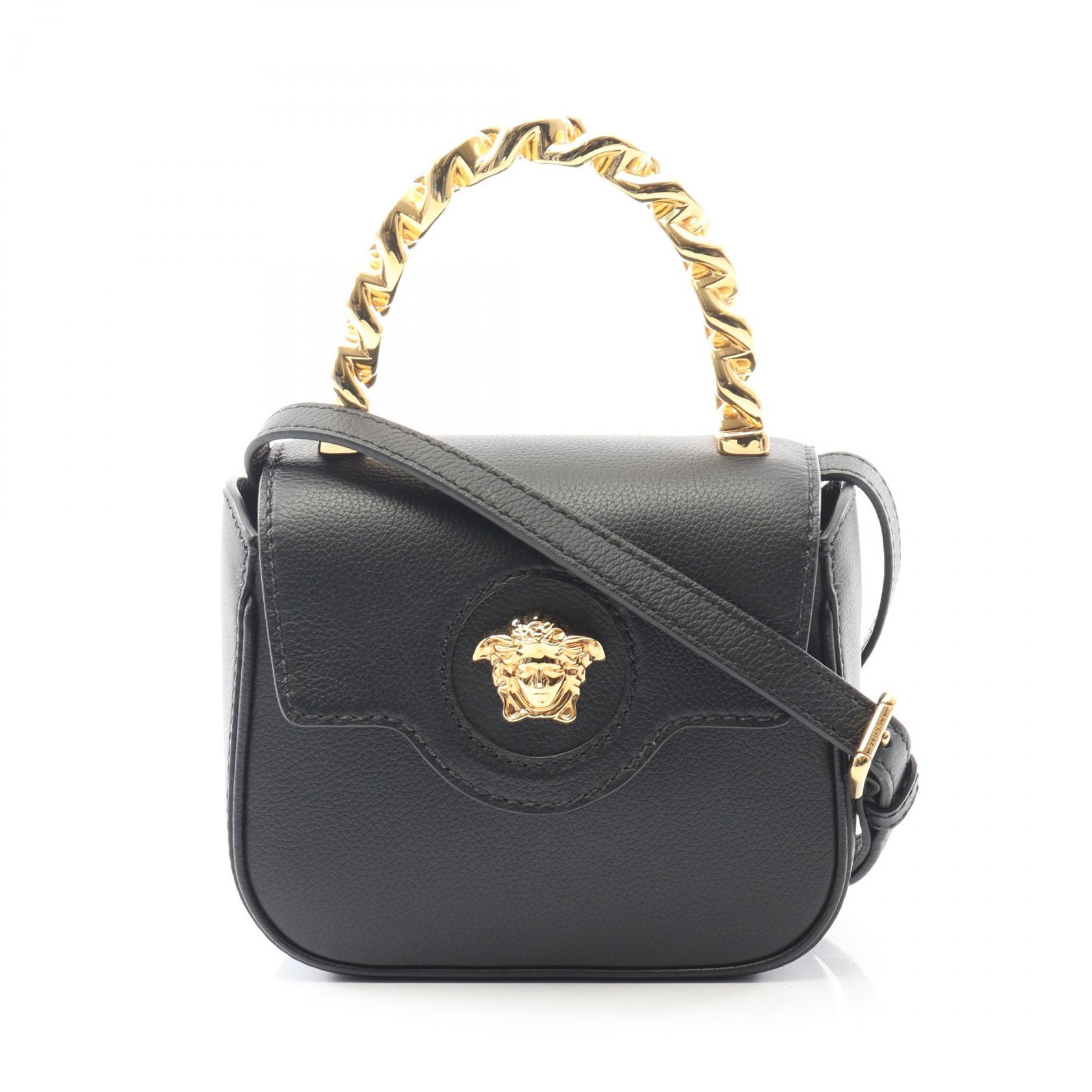 ≪全品5%OFF＆まとめ買い対象≫ヴェルサーチ VERSACE ラ メデューサ ハンドバッグ バッグ レザー レディース ブラック系 【中古】(4)