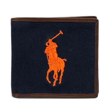 ポロラルフ・ローレン 二つ折り 札入れ 財布 メンズ レザー x キャンバス ブラックxブラウンxオレンジ 【中古】 | POLO RALPH LAUREN BRANDOFF ブランドオフ ブランド ブランド財布 メンズ財布 サイフ