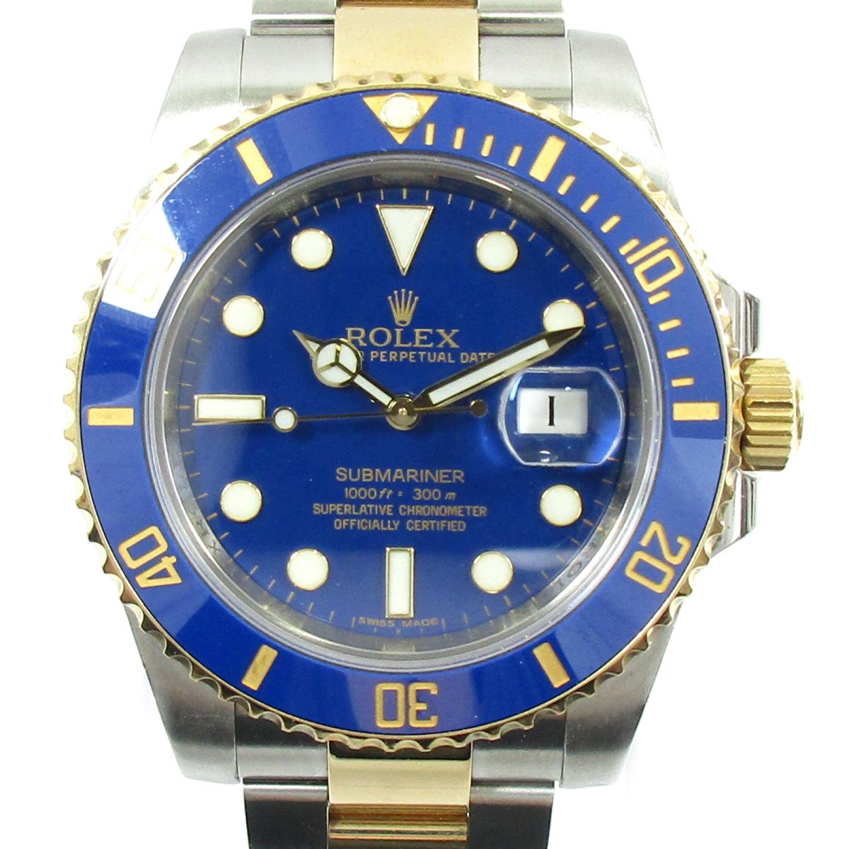 ロレックス サブマリーナ 腕時計 ウォッチ 時計 メンズ K18YG (750) イエローゴールド x ステンレススチール (SS) ゴールド シルバー ブルー (116613LB)