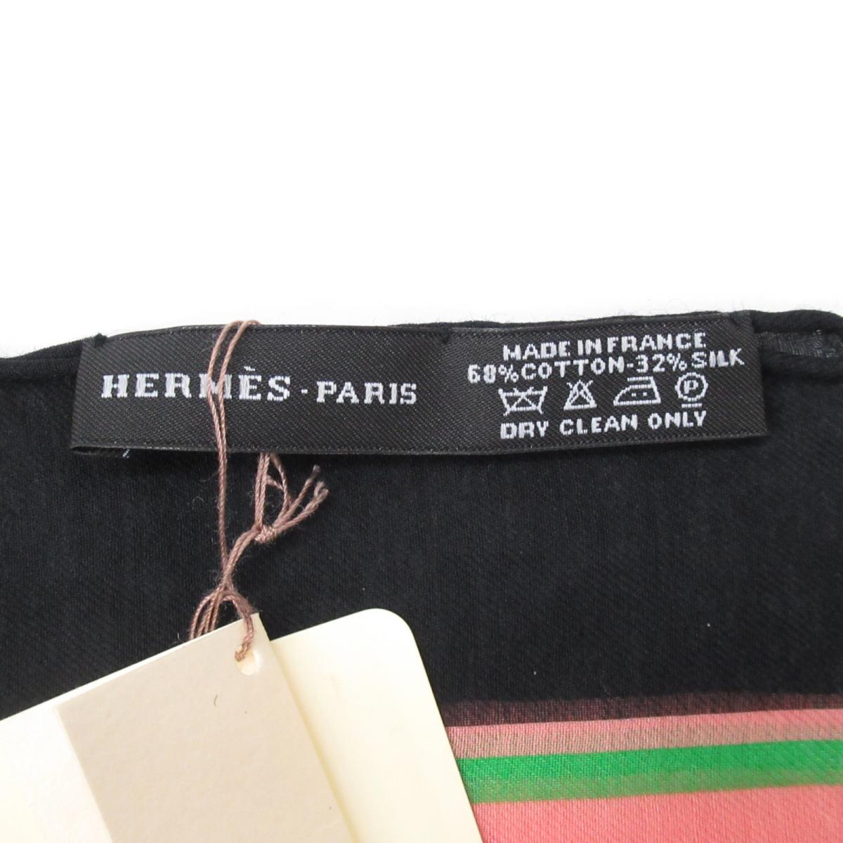 エルメス ストール 衣料品 レディース コットン (68%) x シルク (32%) ブラック ピンク グリーン 【中古】 | HERMES BRANDOFF ブランドオフ ブランド スカーフ | BRANDOFF TOKYO