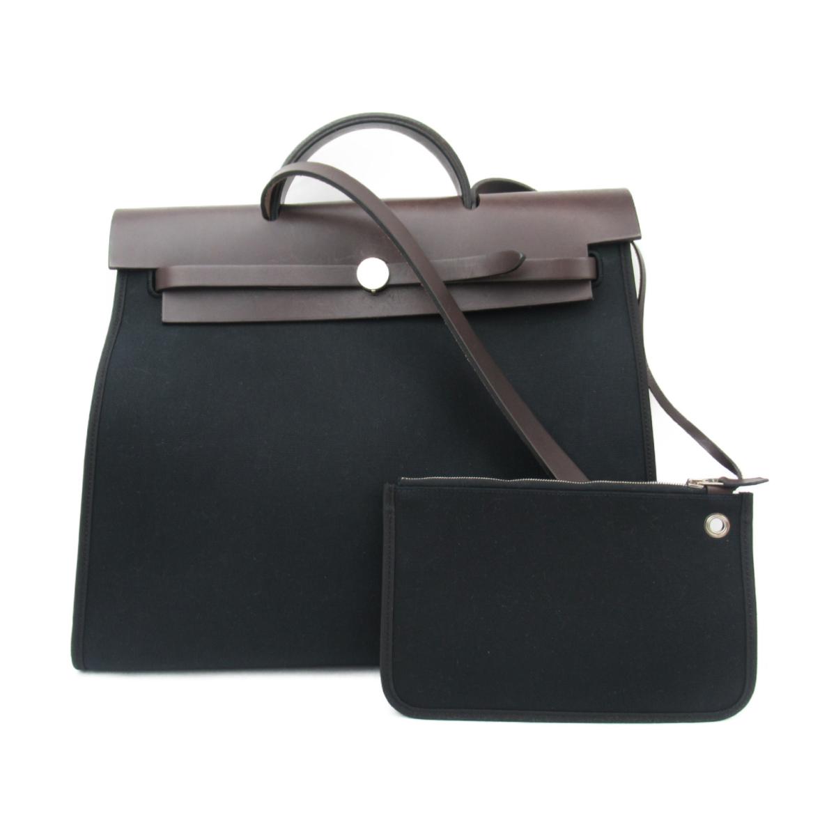 エルメス エールバッグジップMM 2way ショルダーバッグ バッグ レディース キャンバス x レザー ブラック x ダークブラウン (シルバー金具） 【中古】のサムネイル