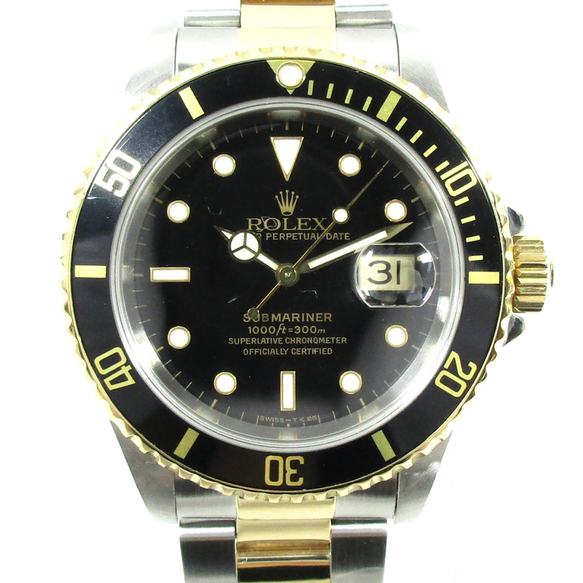 【中古】ロレックス サブマリーナ 腕時計 ウォッチ 時計 メンズ ステンレススチール(SS) X K18YG（イエローゴールド） ブラック (16613)