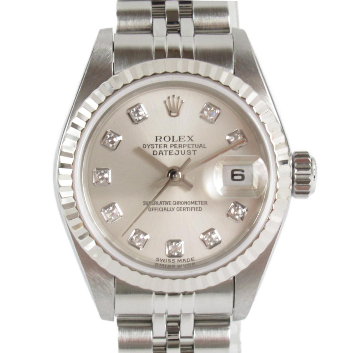 【中古】ロレックス デイトジャスト 腕時計 ウォッチ 時計 レディース ステンレススチール(SS)xK18WG（ホワイトゴールド）xダイヤモンド シルバー (79174G K番)
