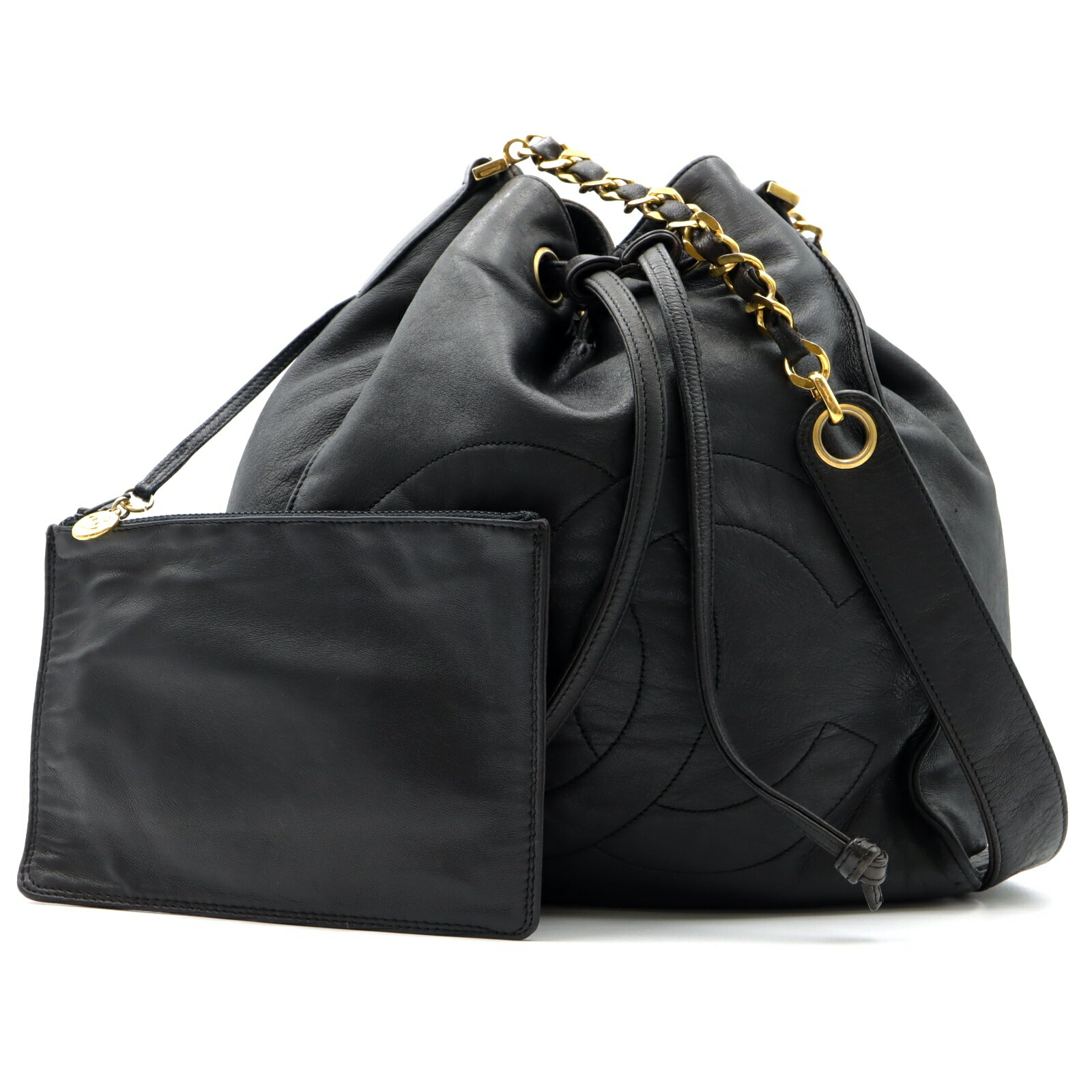 シャネル CHANEL 巾着バッグ ショルダーバッグ バッグ レザー レディース ブラック系 ブラック 【中古】のサムネイル