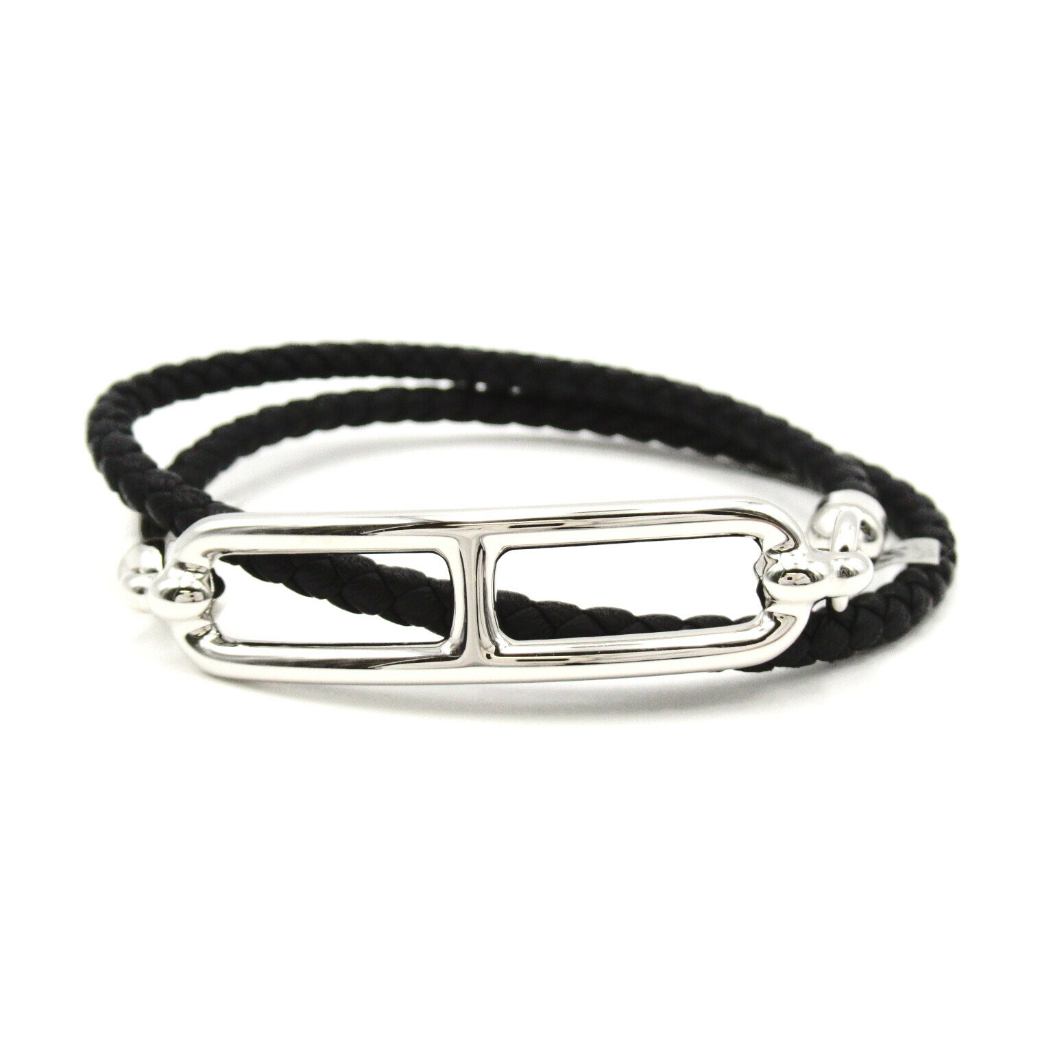 エルメス HERMES ルリ ドゥブルトゥール ブレスレット アクセサリー カーフ （牛革） メンズ レディース ブラック系 ブラック / SIL 【中古】 | ブランド 腕輪のサムネイル