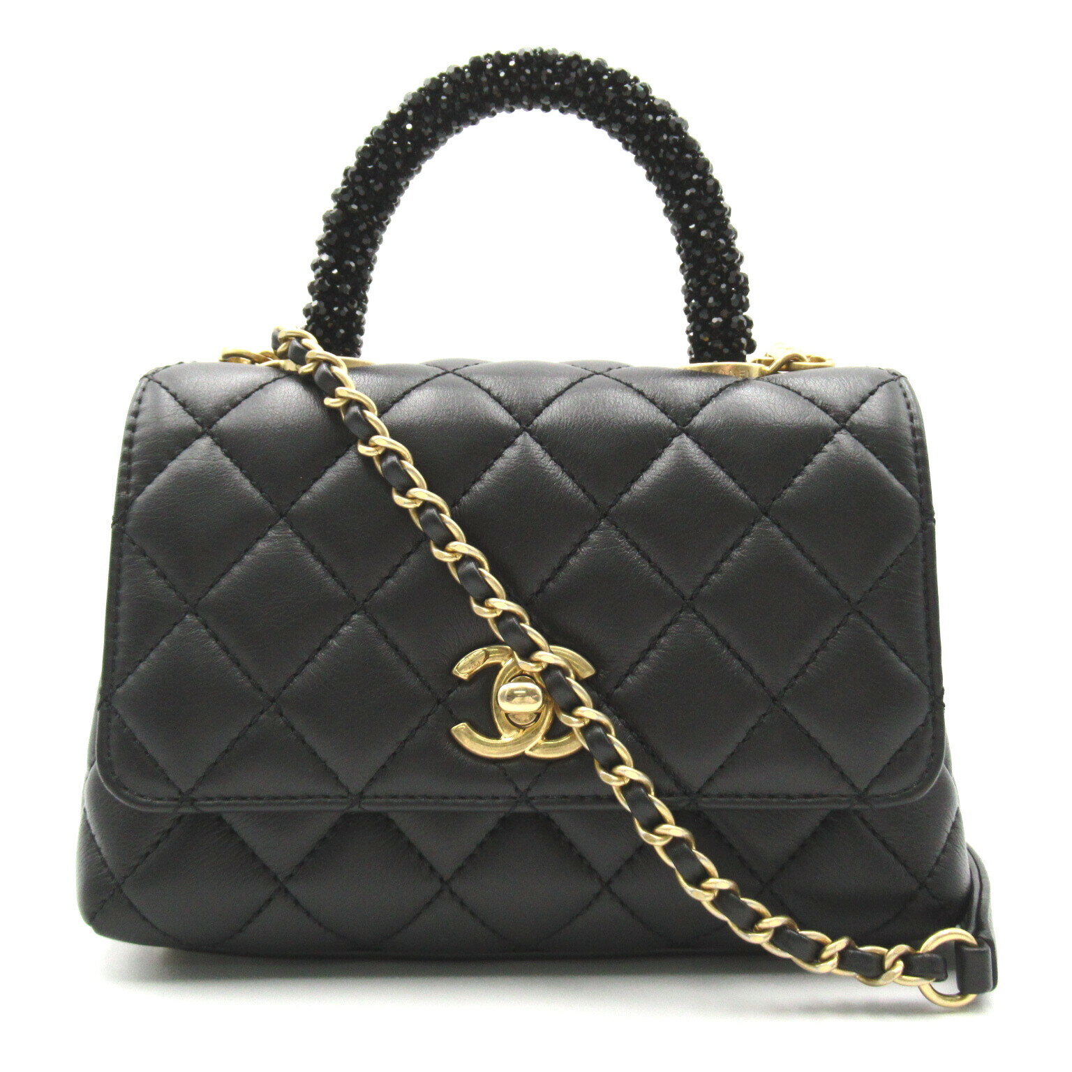 シャネル CHANEL ビジューハンドル ココハンドル XXS 2way ショルダーバッグ バッグ ラムスキン （羊革） ビジュー レディース ブラック系 ブラック AS2215 【中古】 | ブランド ブランドバッグ バック ショルダーバック ショルダー 肩掛けのサムネイル