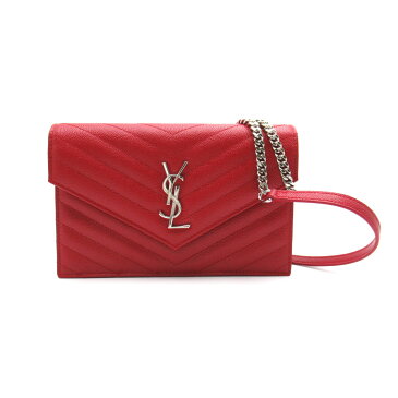 イヴ・サンローラン YVES SAINT LAURENT エンベロープ・チェーンウォレット ショルダーバッグ バッグ レザー レディース レッド系 377828 【中古】 | ブランド ブランドバッグ バック ショルダーバック ショルダー 肩掛け